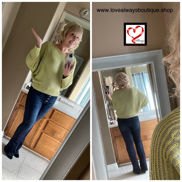 Lime & Dusty Blue Dolman Sleeve Sweater - Picture 8 of 9